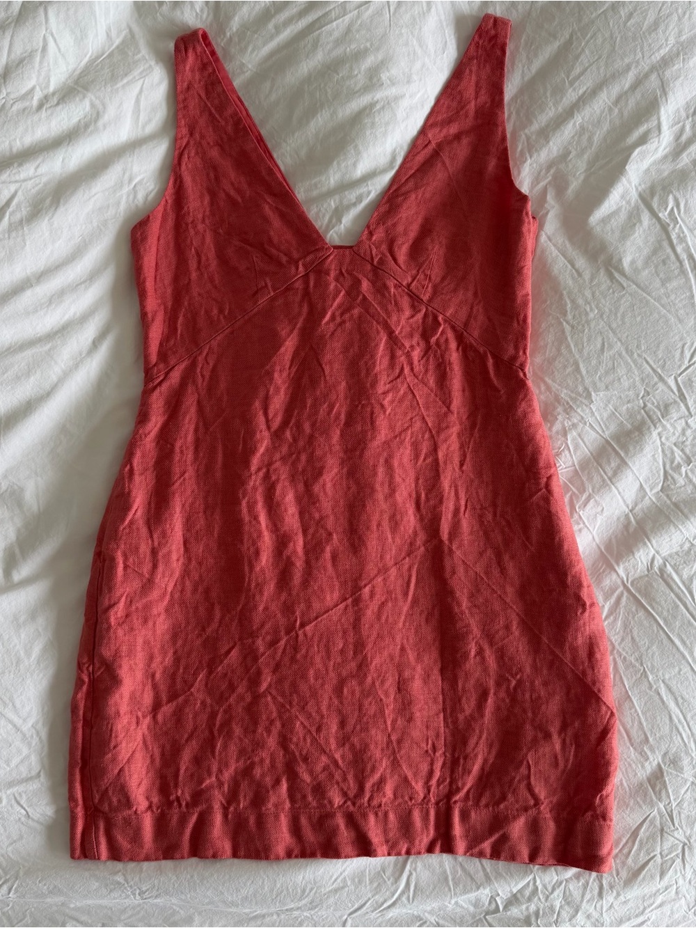 Banana Republic Coral V-Neck 100% Linen Mini Dress
